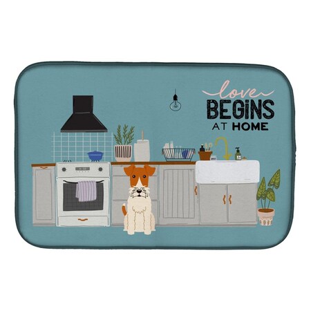 Carolines Treasures 14 x 21 in. Wire Fox Terrier Kitchen Scene Dish Drying Mat CK7805DDM